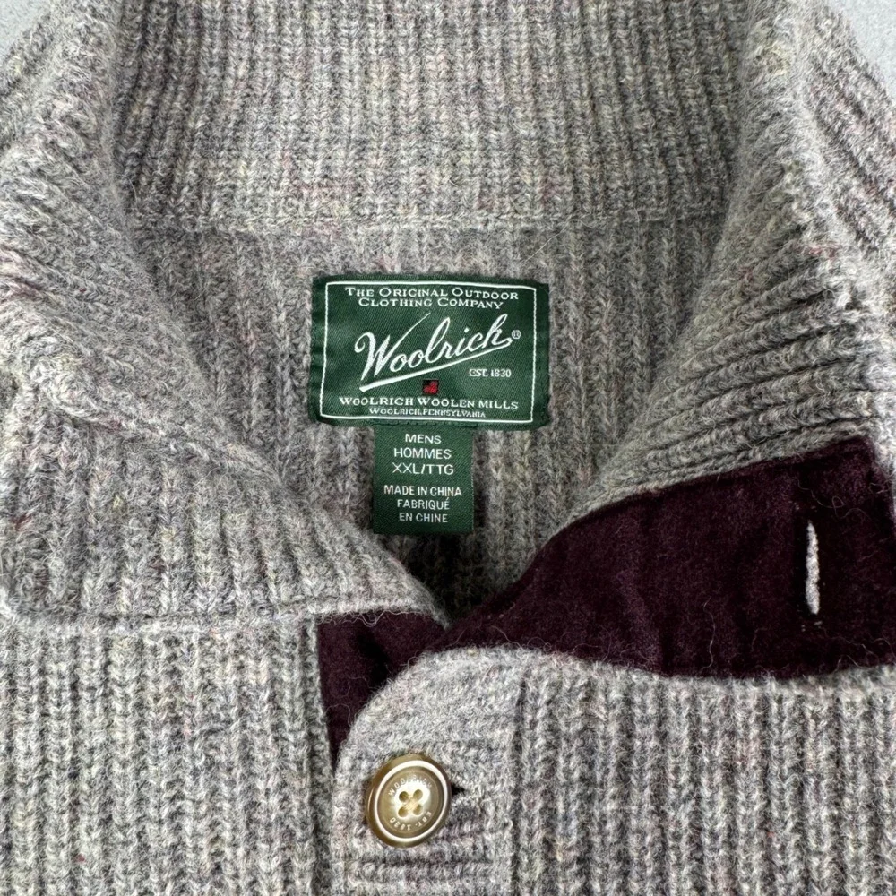 Woolrich Mens Gray 100% Wool Ribbed Knit Henley Sweater Mock Neck XXL 9020 - Picture 2 of 10